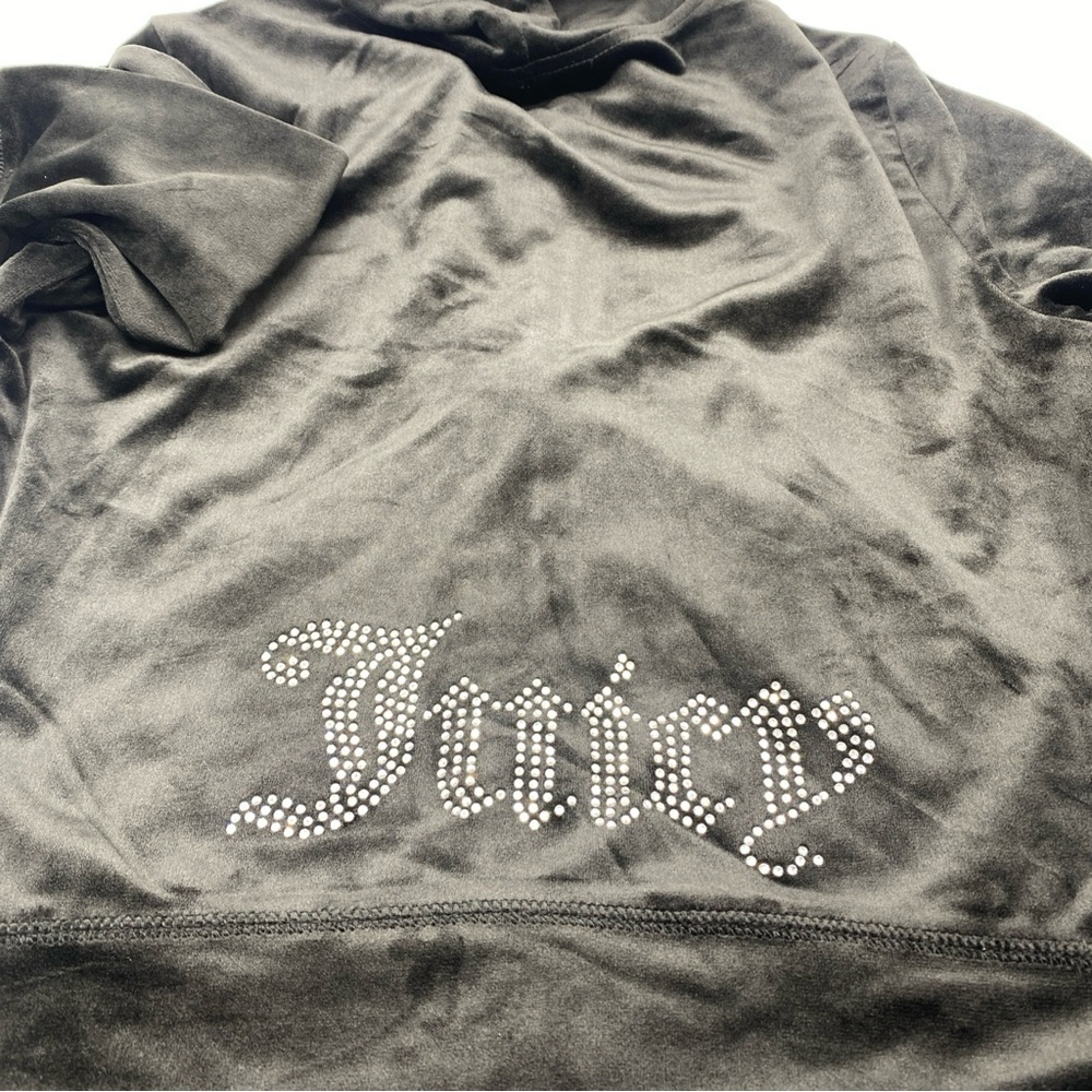 JUICY COUTURE Velour Bling Tracksuit Hoodie & Shorts Black Bling Gems Medium - Picture 4 of 7